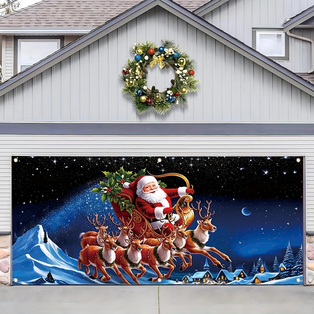 Christmas Celebration Garage Door Banner - Santa Claus, Sled and Reindeer Patterns