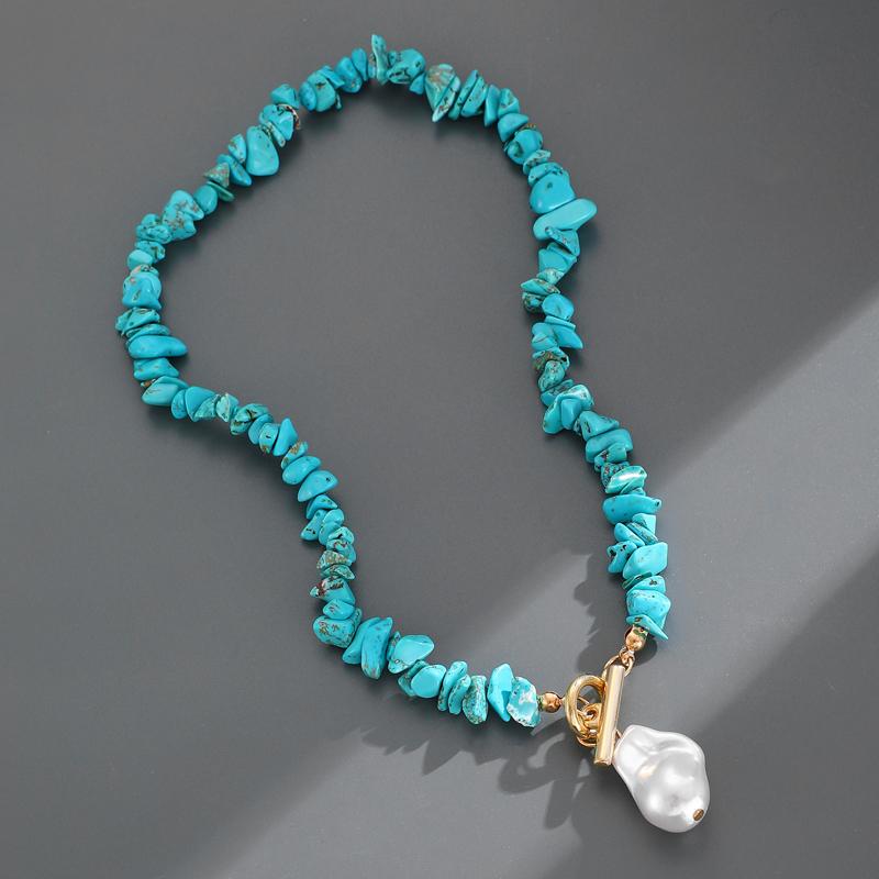 Vintage Irregular Stone Bead Necklace for Women Temperament Irregular Imitation Pearl Pendant Adjustable Clavicle Chain Jewelry