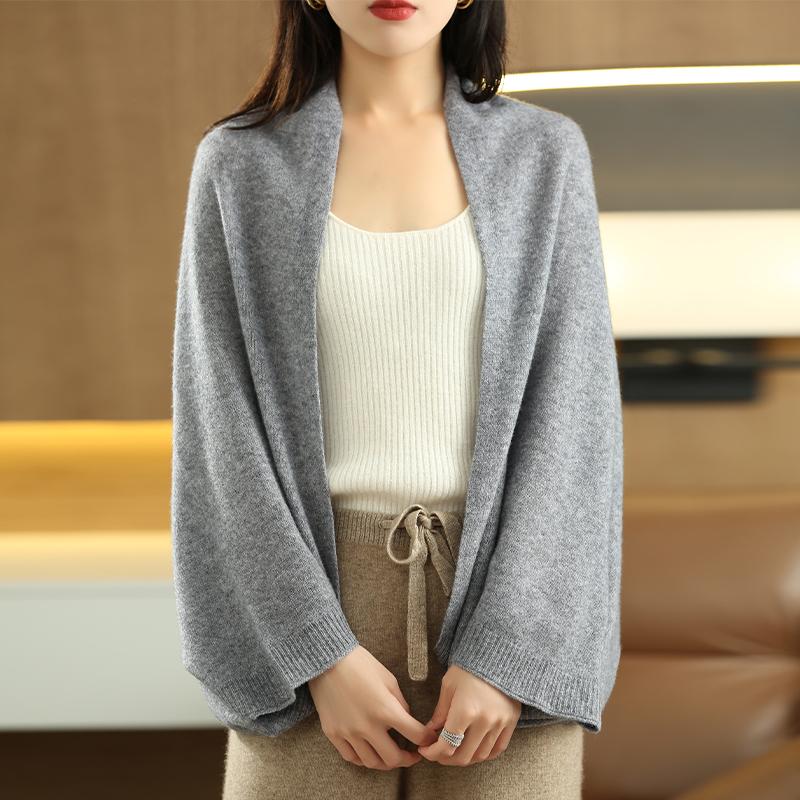 Women's Cashmere Shawl Scarf 100% Merino Wool Pure Color Sleeved Shawl Autumn Winter Outdoor Warm Shawl Scarf