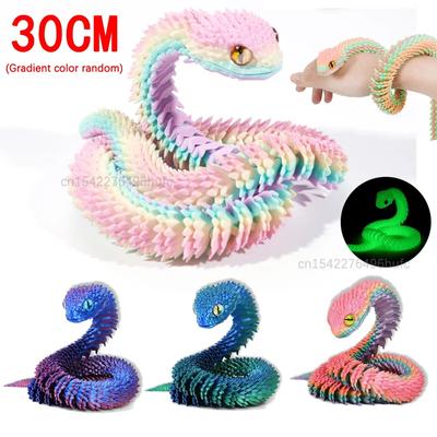 30cm 3D Printed Snake Movable Joint Fidget Toy Funny Simulation Snake Office Desktop Ornament 3D Printing Toys Christmas Gift