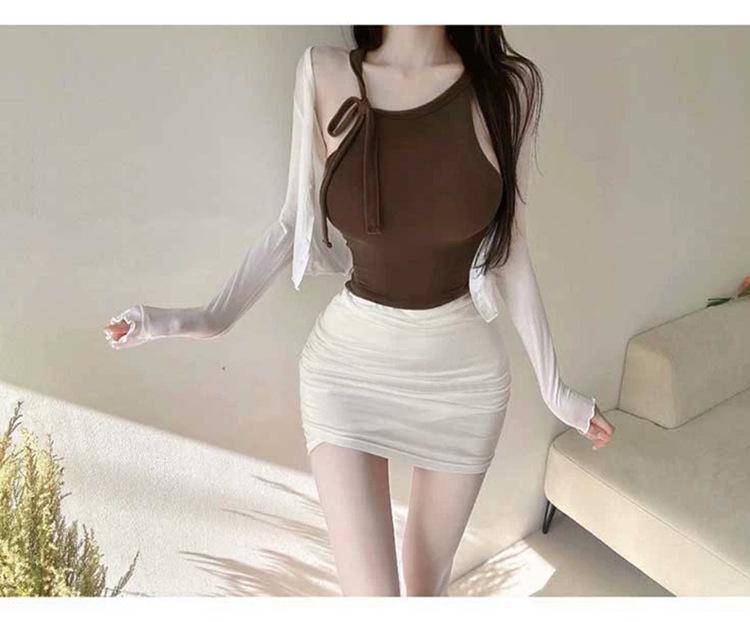 Korean Off-Shoulder Lace-Up Halter Slimming Tank for Women