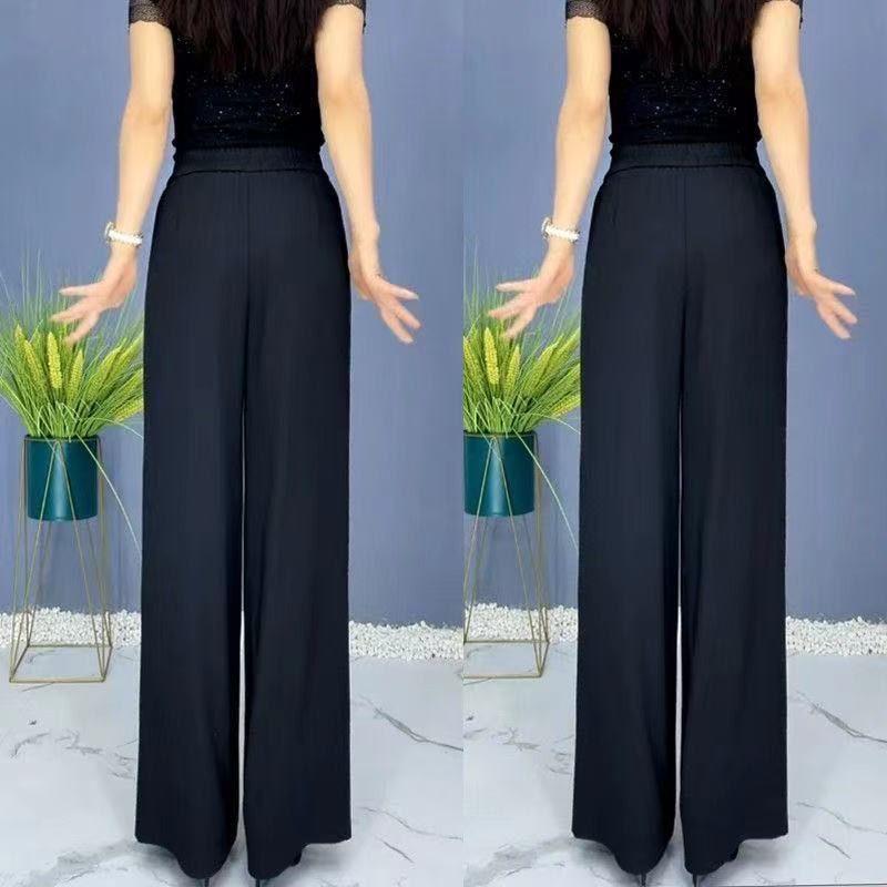 

2026 Summer Women s Ice Silk Loose Wide-Leg Flared Pants for Tall, Middle-Aged Mothers M (80-100 jin)