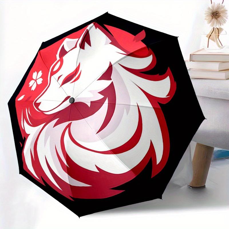 1pc Wolf Sakura Automatic Open/Close Umbrella, Portable Folding Umbrella for Travel,suitable as a gift for various festivals