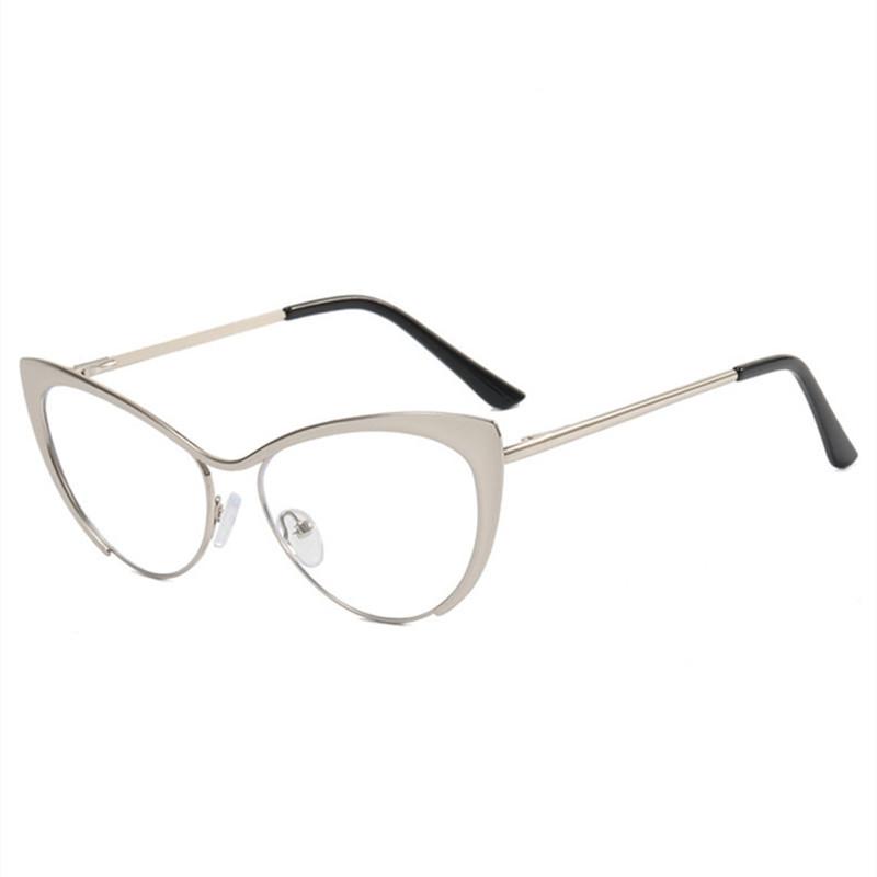 Fashion Unisex Round Plain Glasses for Men Women Metal Frame Glasses for Party Eyeglasses Silver Cat Eye Frame for Female