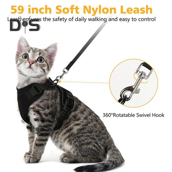 Katzengeschirr und Leine zum Spazierengehen, verstellbares, ausbruchsicheres Katzenwestengeschirr mit Reflektorstreifen für mittelgroße und große Kätzchen