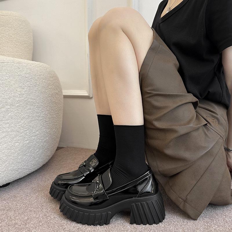 Black British High-heeled Loafers Women's 2025 Summer New Small Man Platform Commuter Mary Jane Small Leather Shoes