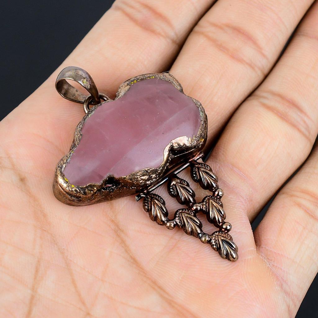 Rose Quartz Electroformed Pendant, Handmade Gemstone Pendant Jewelry, Gifts For Wife Brand New Pendant