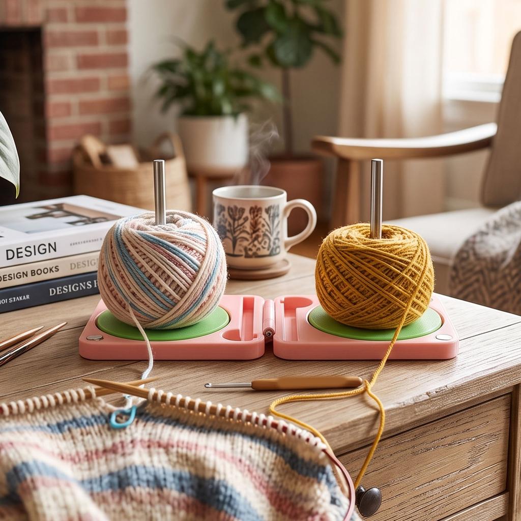 Portable Yarn Holder Foldable Plastic and Metal Dual Yarn Winder Box for Crochet Knitting