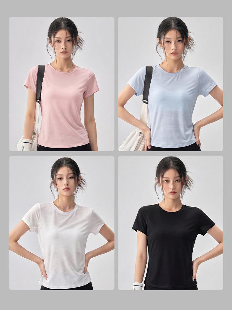 Women's Lightweight Cross-Cutout Yoga T-Shirt - Breathable Textured Short Sleeve Slim Fit for Summer Fitness