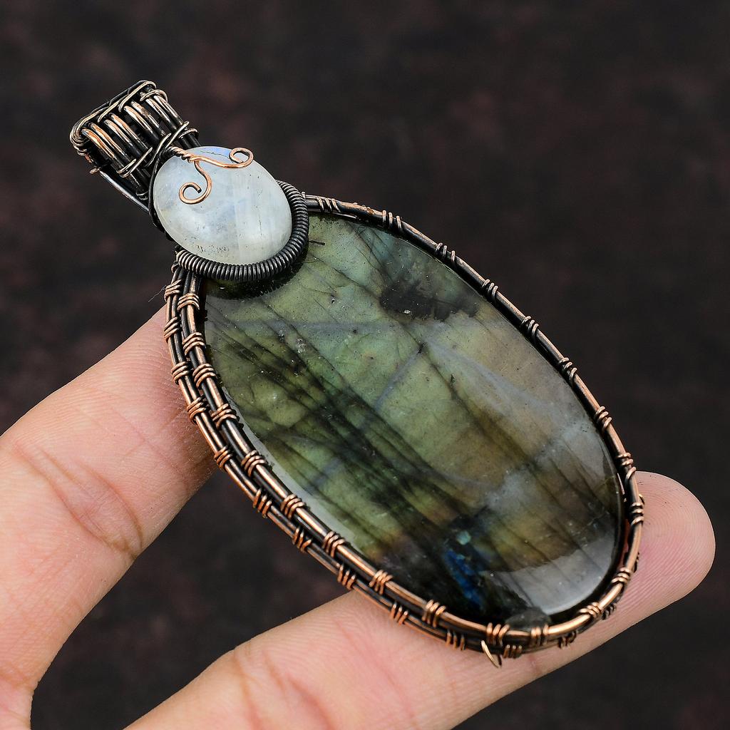 Labradorite Pendant Copper Wire Wrapped Gemstone Pendant Moonstone Jewelry Handmade Pendant Gift For Mom Copper Jewelry Birthstone Pendant