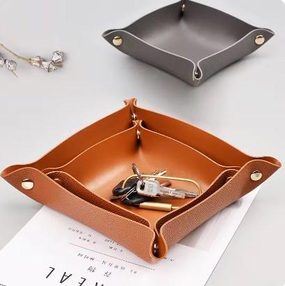 Nordic Leather Desktop Storage Tray Pu Leather Jewelry Cosmetic Key Storage Tray Desktop Folding Organizer Storage Box For Home