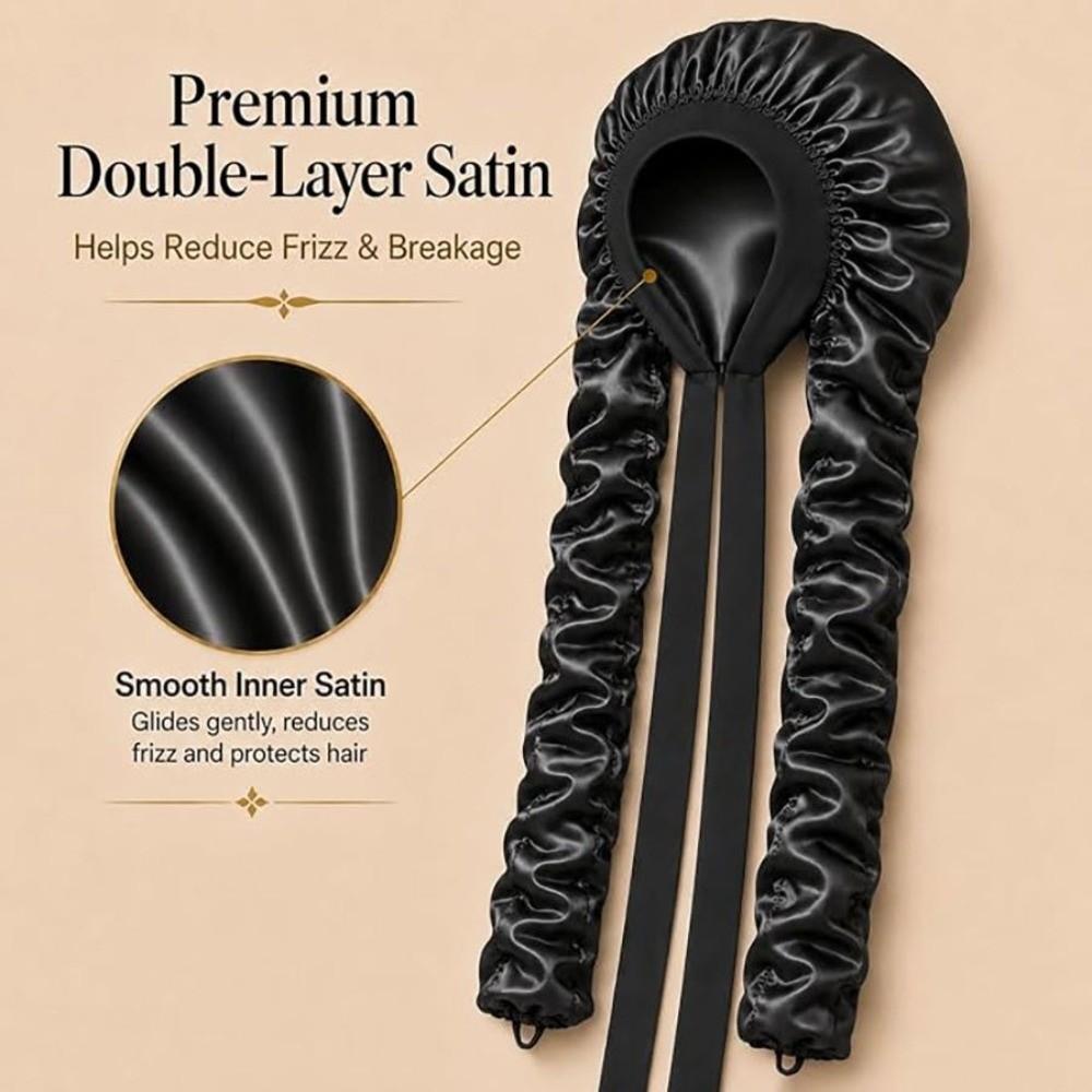 Satin Fabric Heatless Curling Cap Lightweight Ruched Long Tube Hair Cap Satin Sleep Cap Sleeping