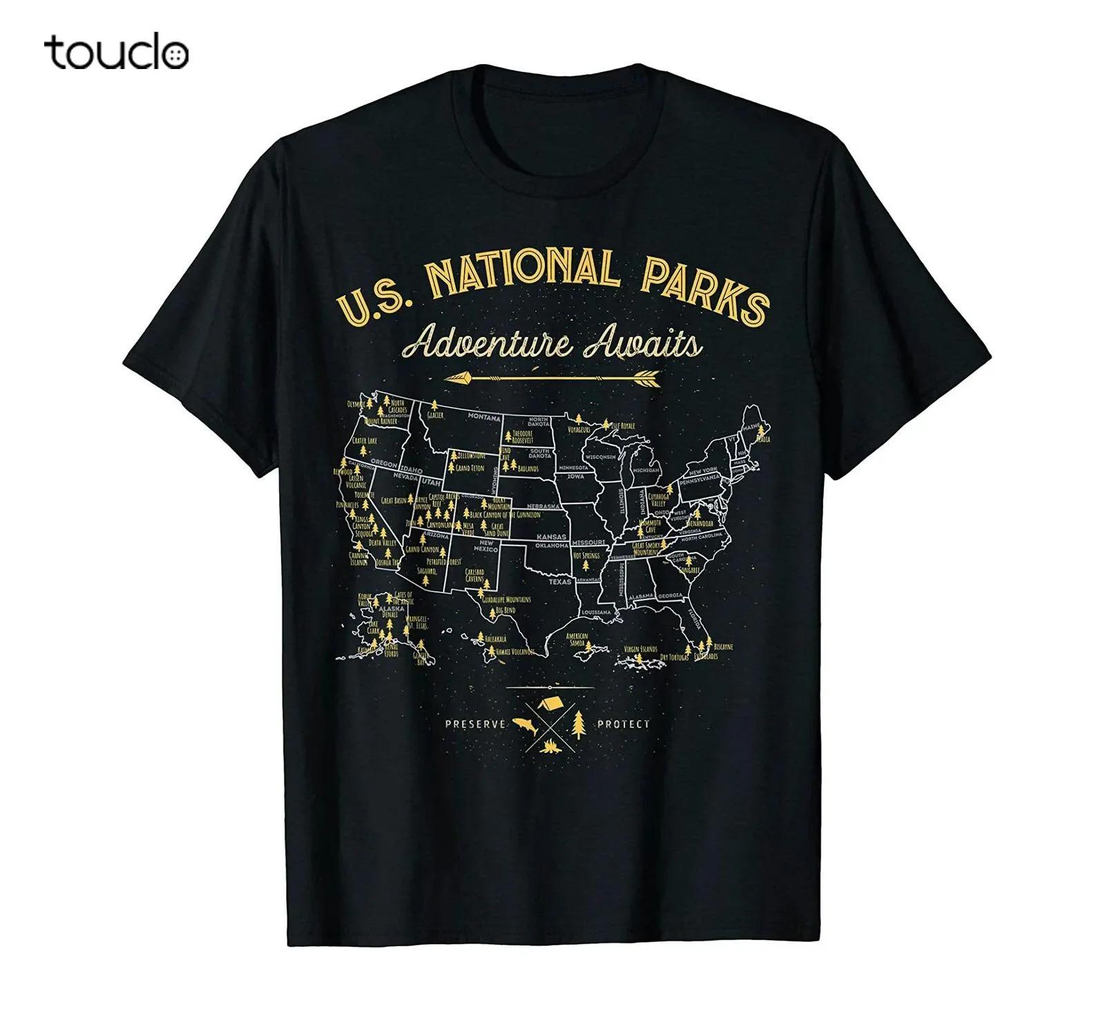 US National Parks Map Graphic Tee Adventure Awaits Camping Hiking T Shirt Unisex S