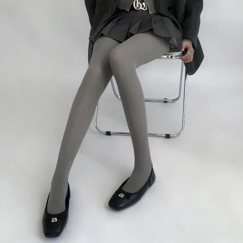 Smoky Grey Hue Tights Women Fashion JK White Silk Matte Finish Comfortable Velvet Bottoming Stockings Soft Nylon Pantyhose