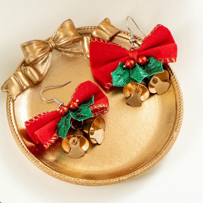 Cute versatile colorful Santa earrings, cute bells, bows, Christmas earrings for women