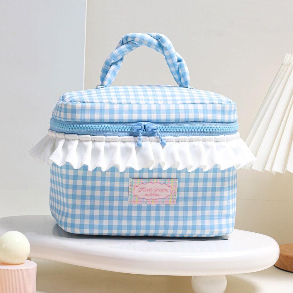 Kawaii Portable Cosmetic Bag Square Toiletry Bag Storage Bag Handheld Cosmetic Case Ladies