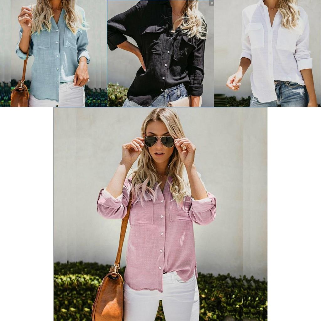 Women's Long Sleeve Tops Stylish Button Down Casual Blouse Shirt T-shirt For All Seasons
