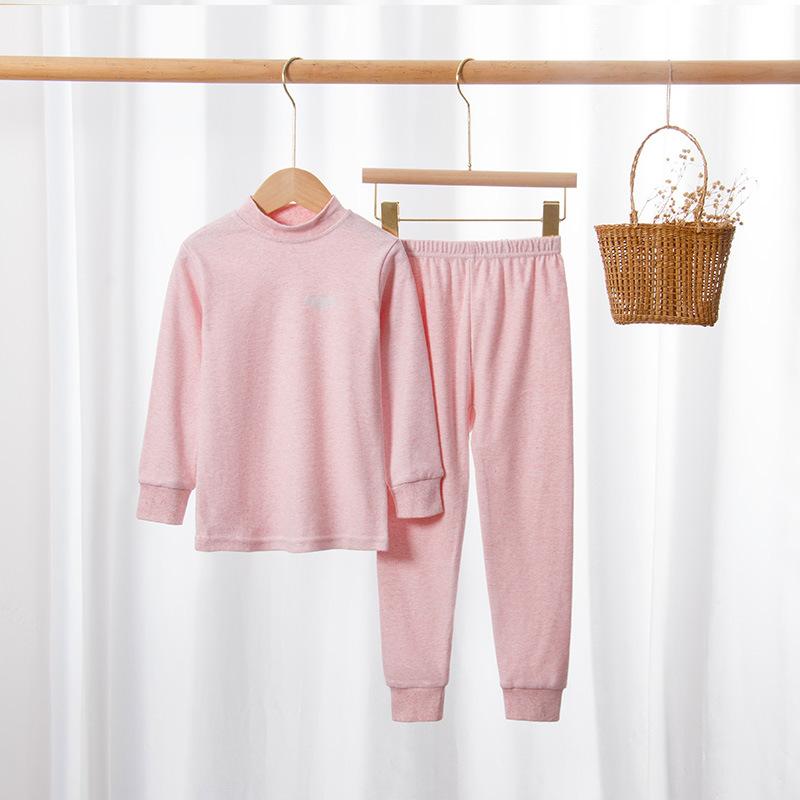 Children's long johns, pure cotton boys' thermal underwear set, medium collar girls' bottoming cotton sweater, youth pajamas
