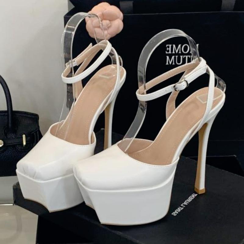 Fashion 14 Cm Super High Heel Waterproof Platform Sandal Women Ankle Strap Shallow Slide Sandal Fashion Sexy 42 Large Size Stripper Shoe