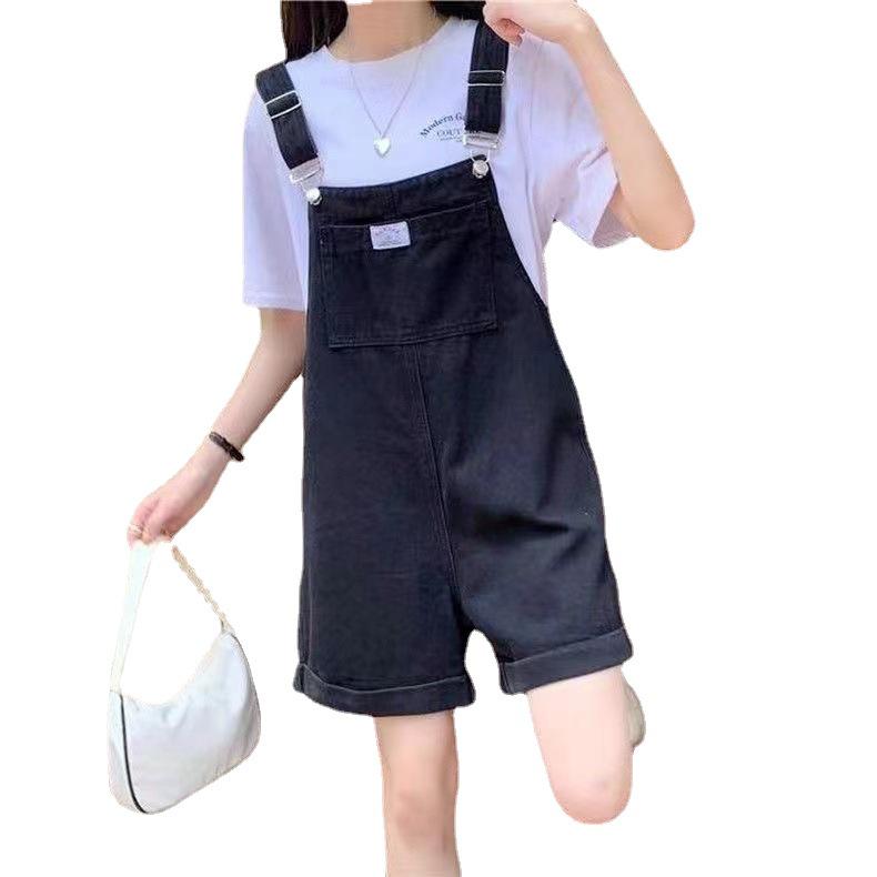 Women's Korean-Style Loose Denim Overalls - Slimming, Casual Wide-Leg Shorts 2025 Summer Collection