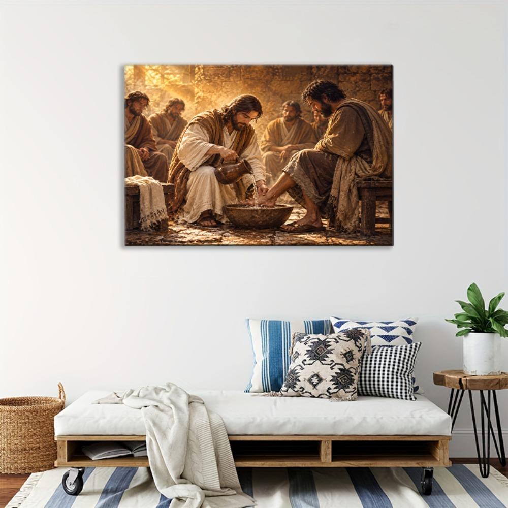 Füße waschen Leinwand Wandkunst, Religiöses Gemälde Moderner Zeitgenössischer Stil für Wohnzimmer Schlafzimmer Büro, Wanddekor Kunstdruck, Einzigartiges Geschenk, Bunt