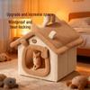 Cozy Winter House Cat & Small Dog Bed - Enclosed, Warm, Safe Nest with Non-Removable Cushion
