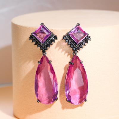 Pendientes Retro Elegantes de Cristal y Diamante, Pendientes Grandes de Zirconia en Forma de Gota.