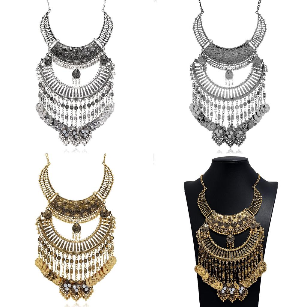 Elegant Coin Vintage Tassel Necklace With Alloy Material And Water Chain Wave