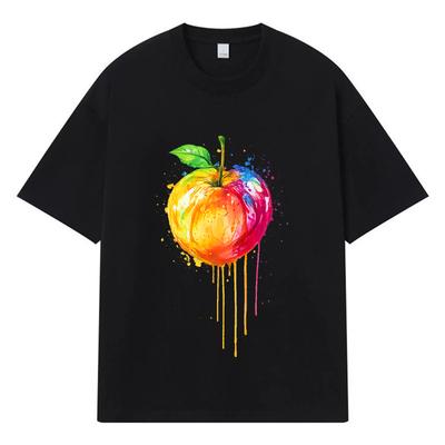 2026 Apple Pattern Streetwear Y2k Harajuku Men Women Clothes 100% Cotton T Shirt Casual Oversized Summer Men T-shirt