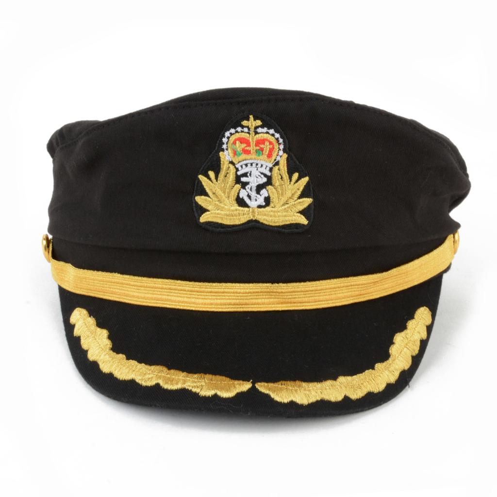 Men's Women's Navy Sailor Hat Officer Stag Night Nautical Captain Cap Hat Black