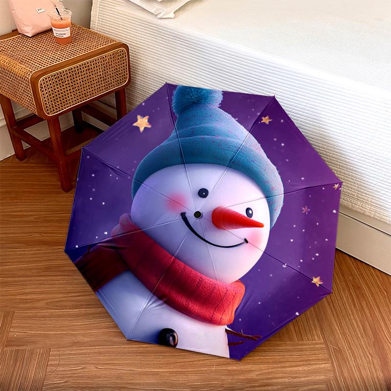 1 Stück Automatischer Faltregenschirm - Schneemann Winter Nacht Muster, Tragbares & Faltbares Design mit 8 Speichen, Weihnachts-Geburtstagsgeschenke