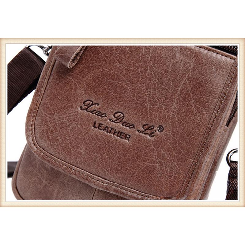 Men's Mobile Phone Bag Small Bag Mini Crossbody Bag Leather Mobile Phone Waist Bag with Belt Retro Cowhide 7-inch Bag