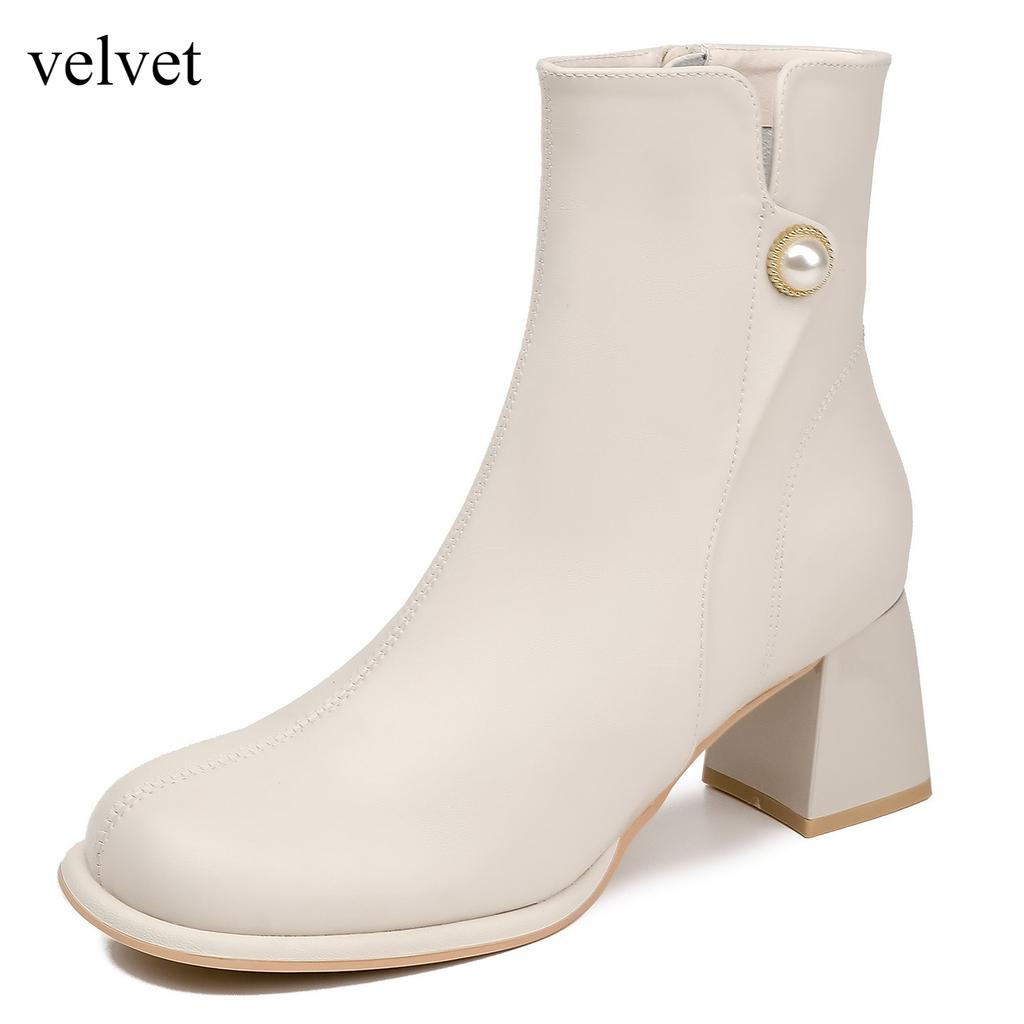 Leather Boots Women's Winter New French Bootie Women's Versatile Rough Heel High Heel Mary Jane Boots Women Ankle Bootie