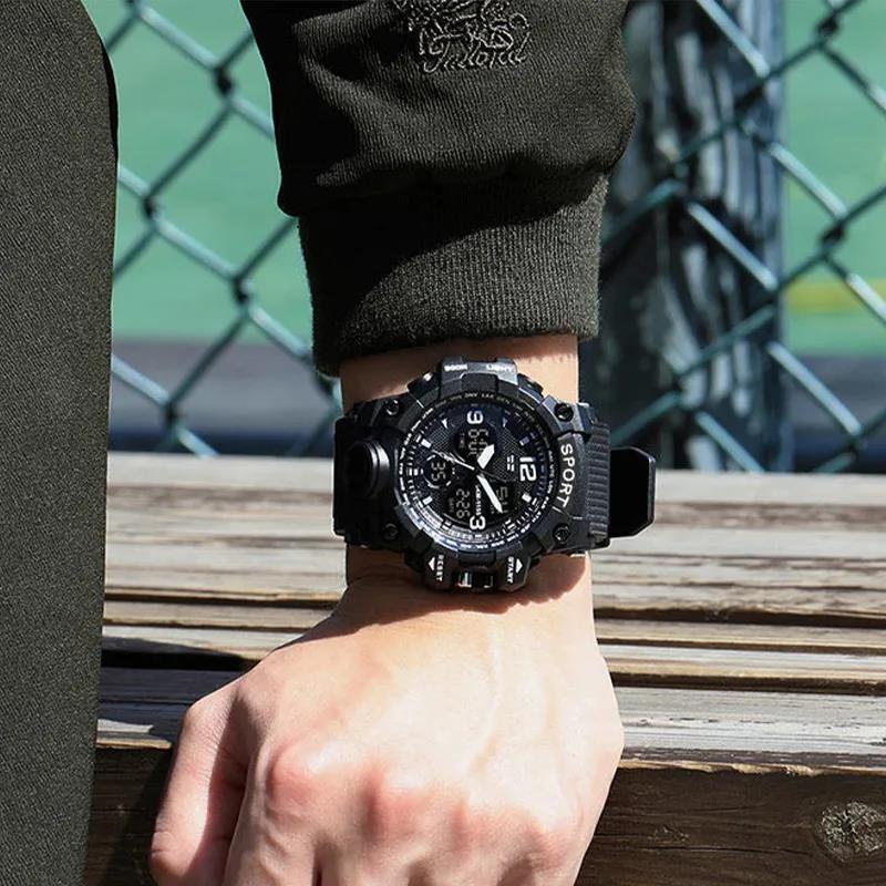 Waterproof Dual Display Alarm Clock Sports Watch for Teens and Men
