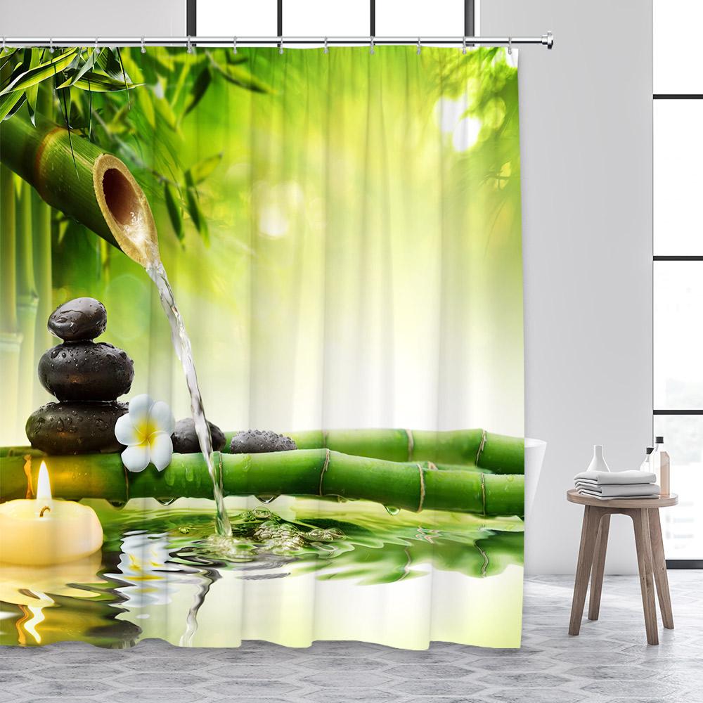 

Бамбуковая Zen Шторка для душа Зеленый Природный Пейзаж Камень Спа Свеча Лотос Бабочка Цветы Растения Орхидея Декор Ванной Комнаты С Крючками 35x70inch-90x180cm