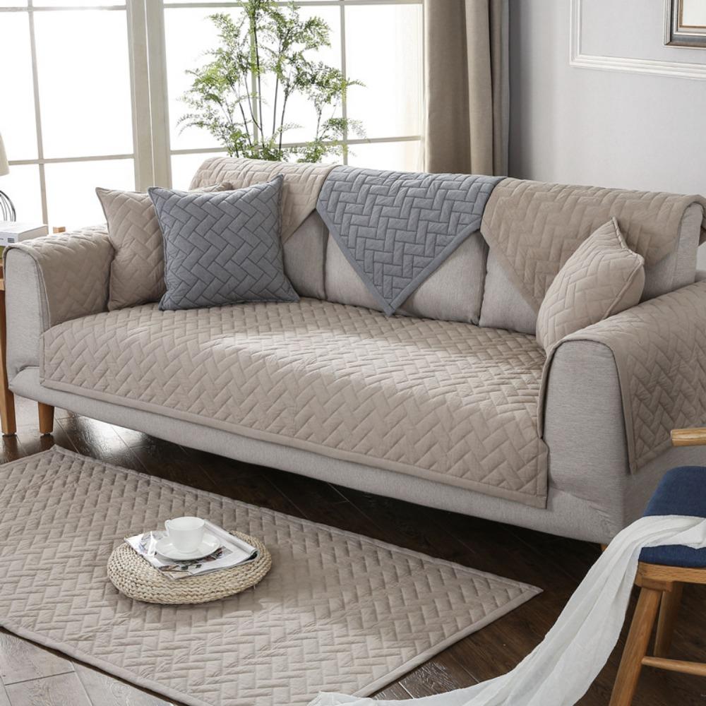 Slipcover Pure Color Simple Sofa Cushion Direct Factory Sale Cotton Washed Fabric Anti Slip All Season Cover