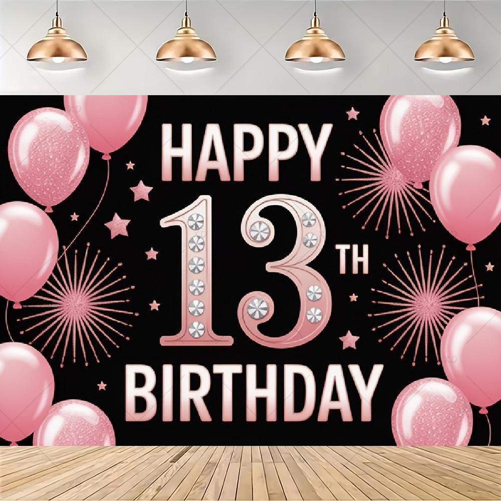 Party decorations for a 13th birthday, official backdrop for a teenager, black and purple balloon background, photo banner for...4541