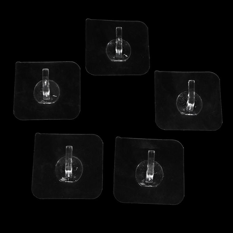 5Pcs Super Glue Hook Transparent Strong Self Adhesive Wall Hangers For Kitchen
