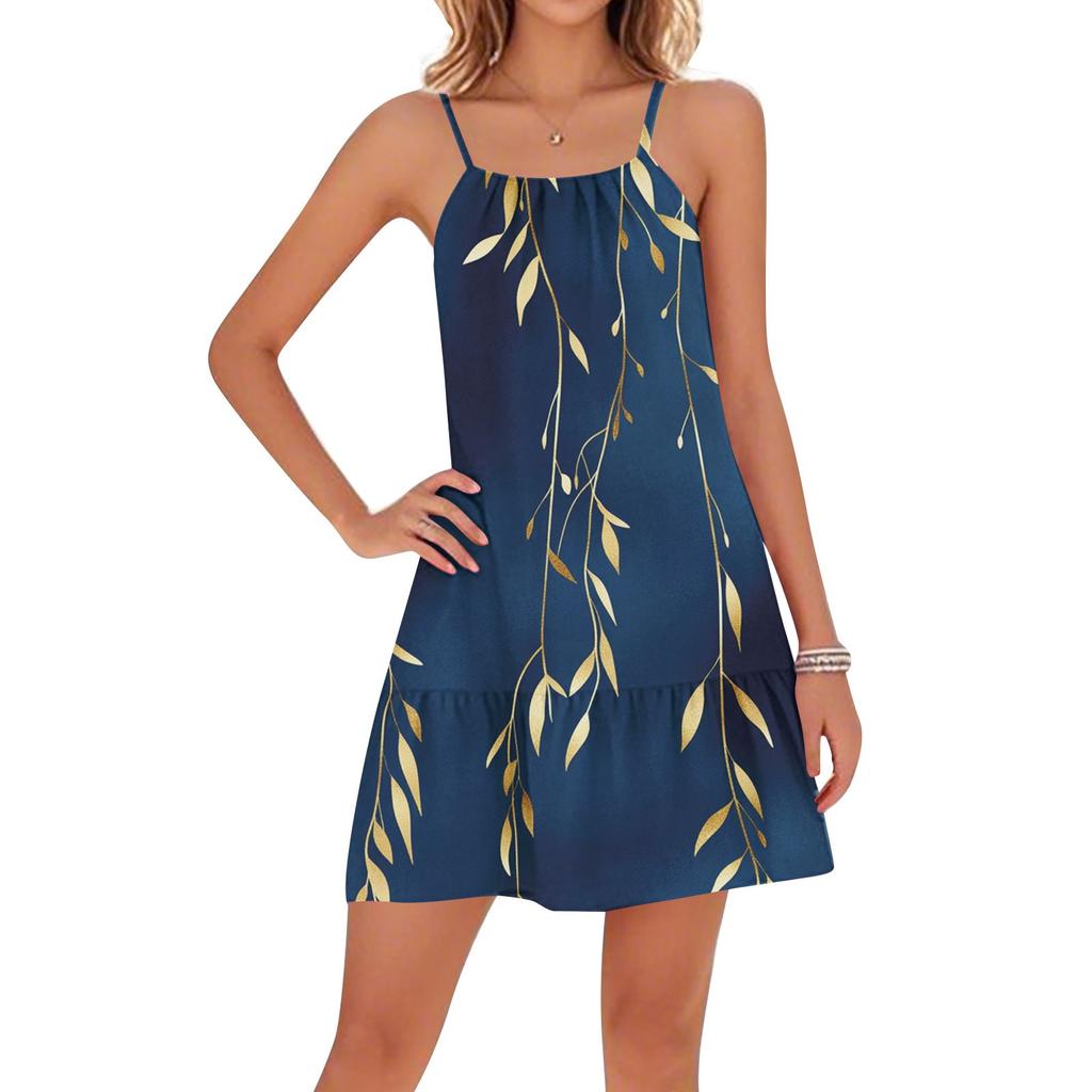 Women's Casual Round Neck Adjustable Straps Beach Backless Dresses