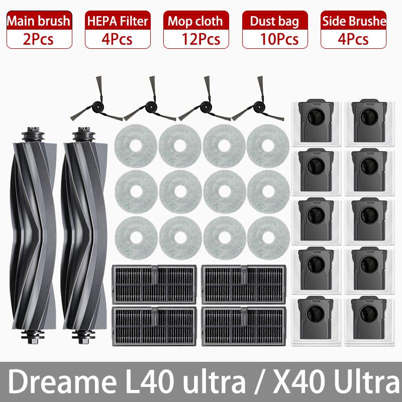 Dreame L40 Ultra / X40 Ultra / MOVA P50 Pro Ultra / P10 Pro Ultra Reservdelar Tillbehör Huvudsidoborste Filter Moppduk Damm