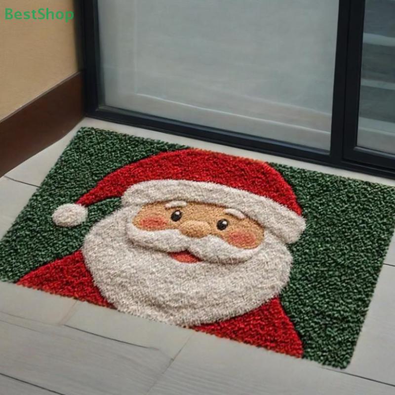 Santa Claus Pattern Welcome Carpet Festive Home Decor Mat Waterproof Non Slip Floor Protector For Xmas Entrance