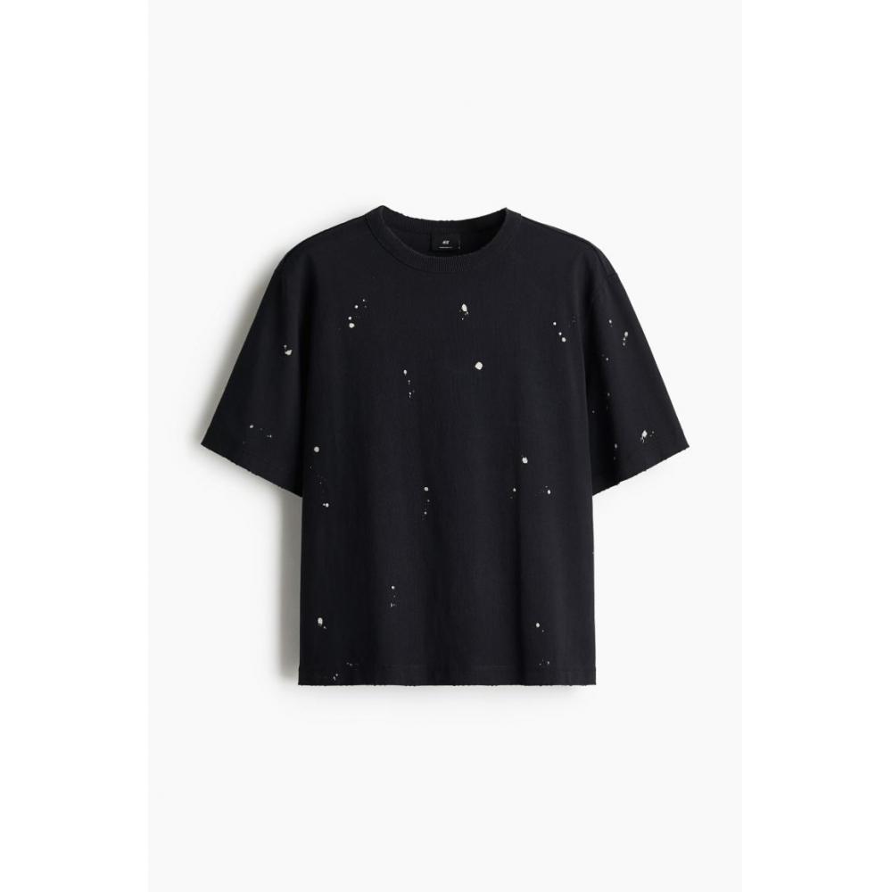 H M Oversized FiT PrinTed T sHirT Black doTs