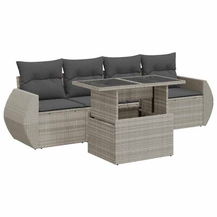 VidaXL Garden Lounge Set 5 Pcs with Light Grey Cushions Wicker 3326563
