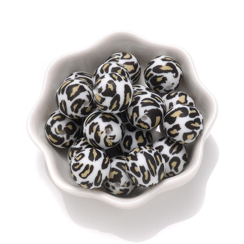 10Pcs 15mm Colorful Print Leopard Pattern Silicone Beads Ball Shape Teething Jewelry Beads For Teether Pacifier Chain Necklace