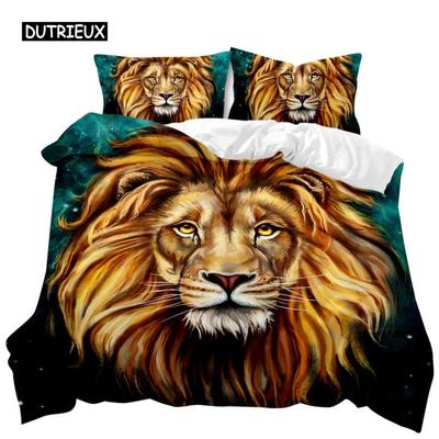 Set Copripiumino Leone Set Biancheria da Letto Animali Safari Simpatico Fauna Selvatica Caccia Poliestere Copripiumino per Bambini Adolescenti Matrimoniale Queen King Size