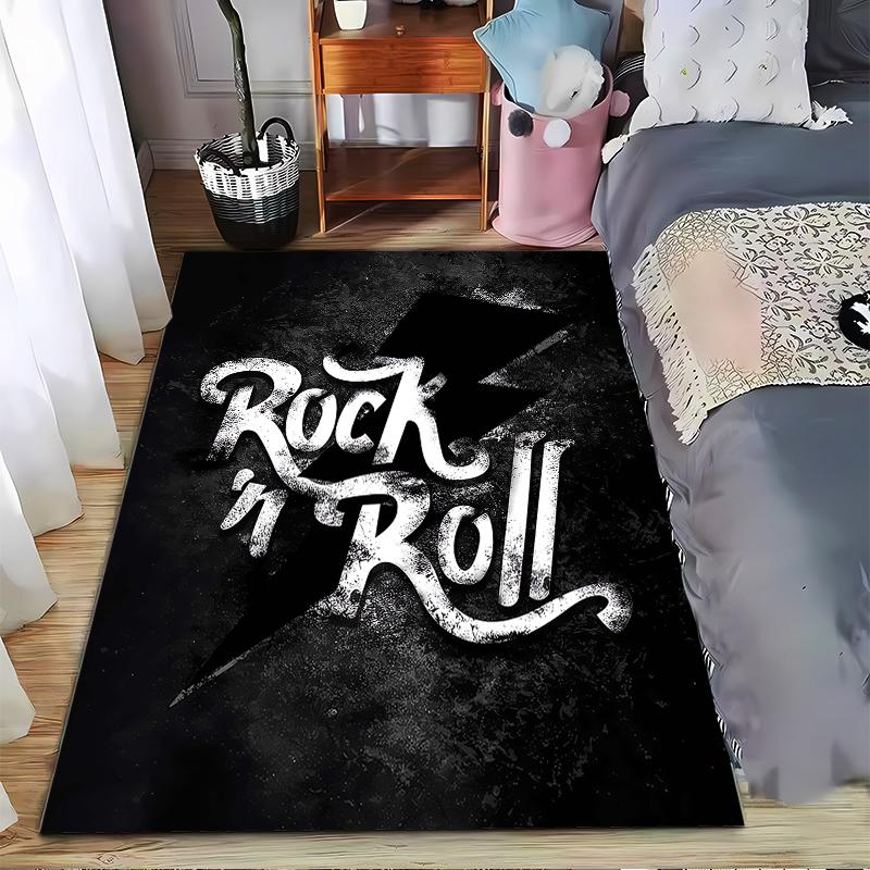 Rock 'n' Roll Black Carpet with Lightning Bolt for Music Fans Suitable for Use As an Anti-slip for Living Room Bedroom Sofas
