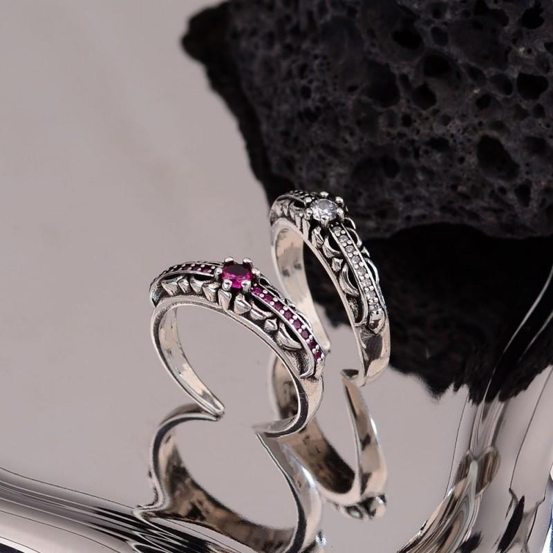 Adjustable Cross Pendant Ring With Pink Zirconia Stone Men Women Vintage Chic Fashion Jewelry