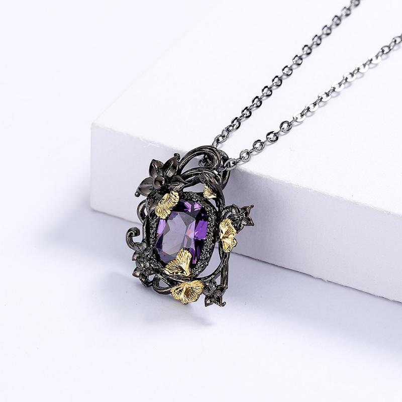 Sace Gems Luksusowy naszyjnik z ametystem w stylu vintage dla kobiet Hollow Design Wykwintny kwiatowy kolczyk w kształcie winorośli Biżuteria na wieczorne przyjęcie