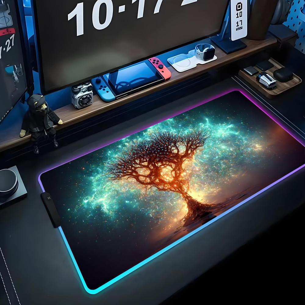Lebensbaum Mauspads RGB Gaming-Mauspad Großes LED-Pad PC-Schreibtischmatte Leuchtendes Mauspads Große Tastaturmatten Tischteppich mit Hintergrundbeleuchtung