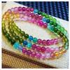 Rainbow Brazilian Tourmaline Crystal Bracelet: Three-Strand Round Bead Design for Women